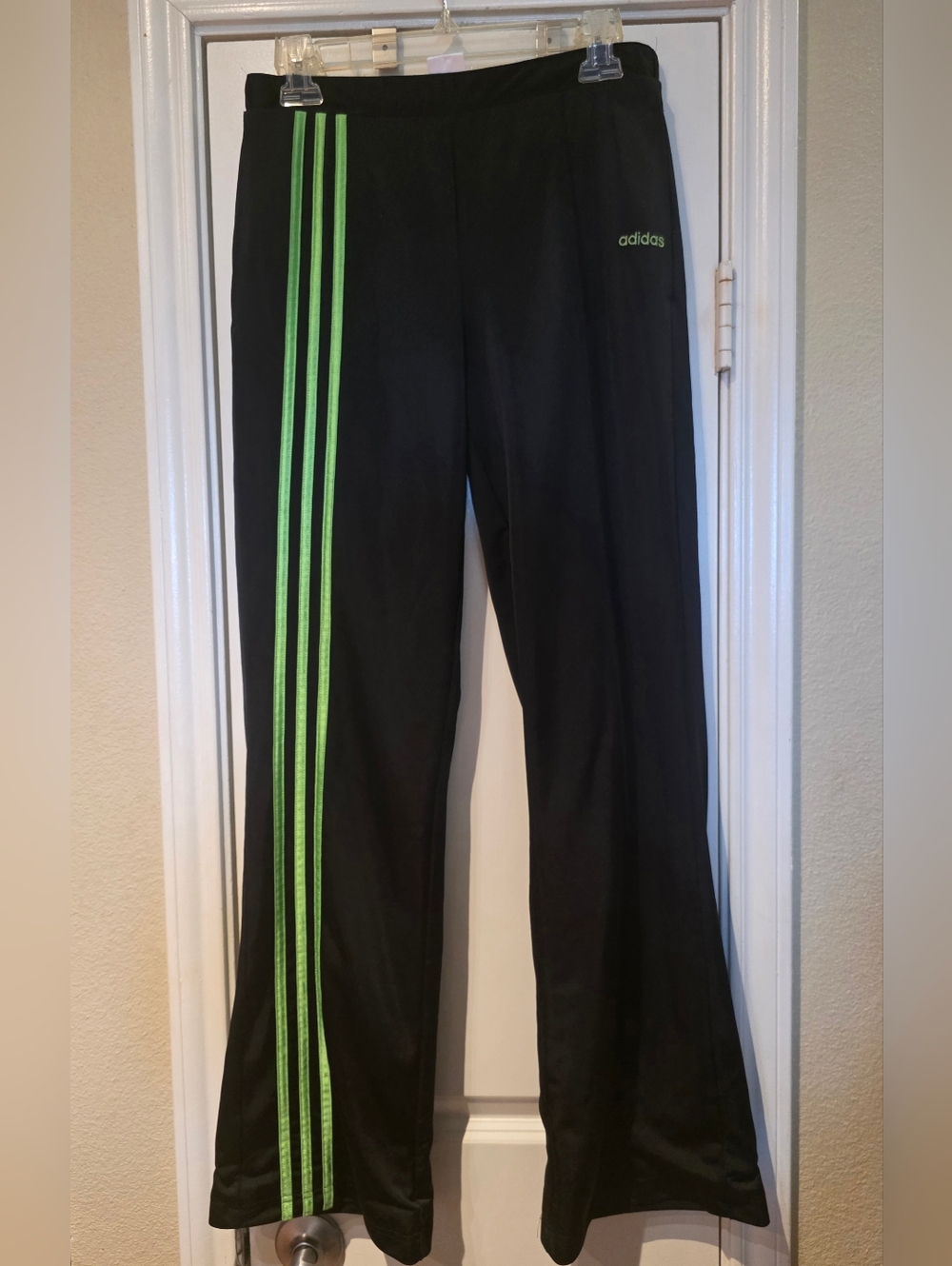 adidas Black Sweatpants with Neon Green Side Stripes